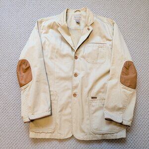 Beretta Safari Field Jacket Mens Large Khaki Canvas Shooting Coat Cotton Leather